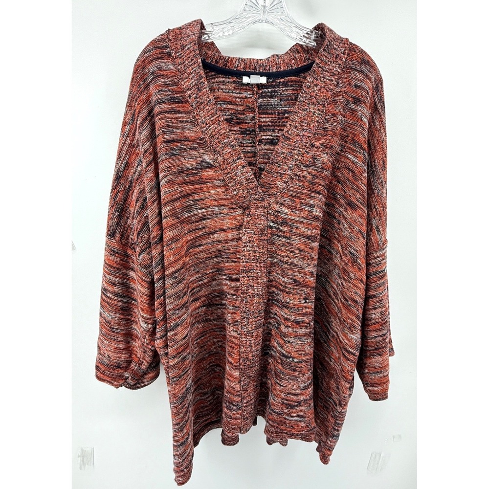 Pure Jill J. Jill Womens 3X Sweater Space Dye V-Neck Oversized Cotton Blend Rust
